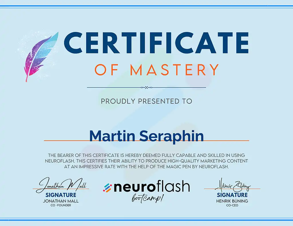 Martin Seraphin Neuroflash Mastery Zertifikat Martin Seraphin Neuroflash Mastery Zertifikat