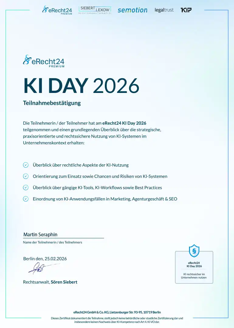 ERecht KI Day Teilnahmebestaetigung ERecht KI Day Teilnahmebestaetigung
